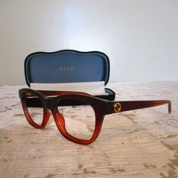 Gucci Ombre  Eyeglasses Frames Gucci Oval Eyeglasses GG0373O 003 Brown-Rose Ombre 52mm  main image 4